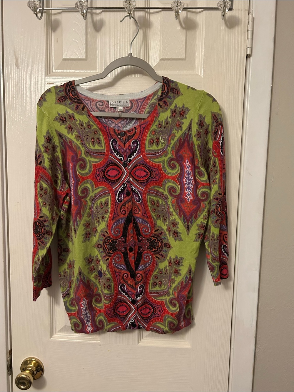 Joseph A. Lime Green and Red Paisley Knit Top